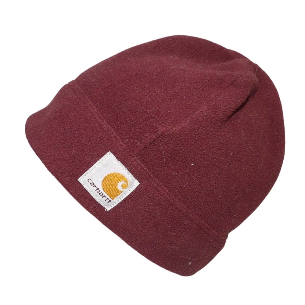 Carhartt Fleece Beanie Burgundy Maroon Workwear Watch Hat Logo Patch Unisex